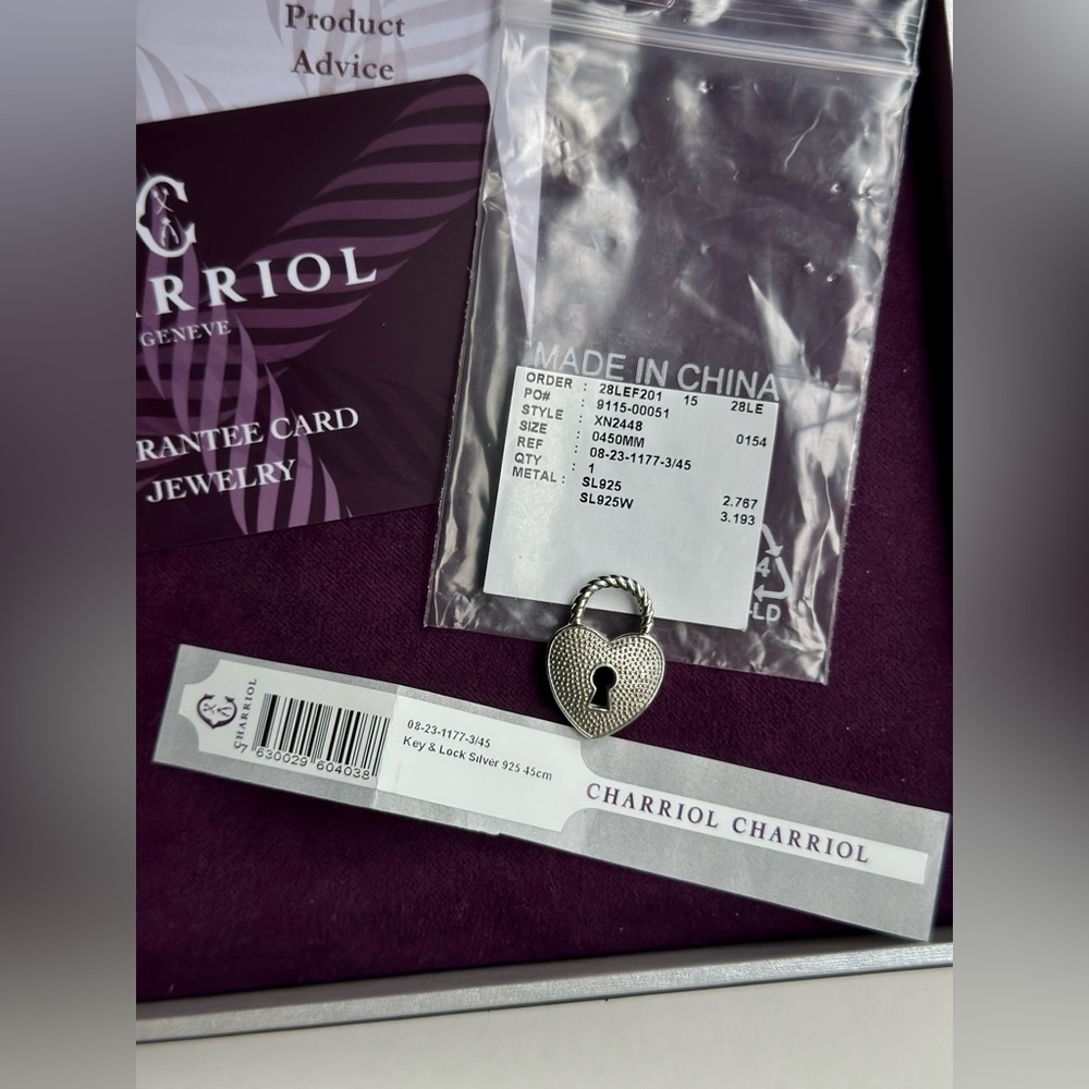 Charriol Silver Heart Lock Pendant and Box - Picture 3 of 7